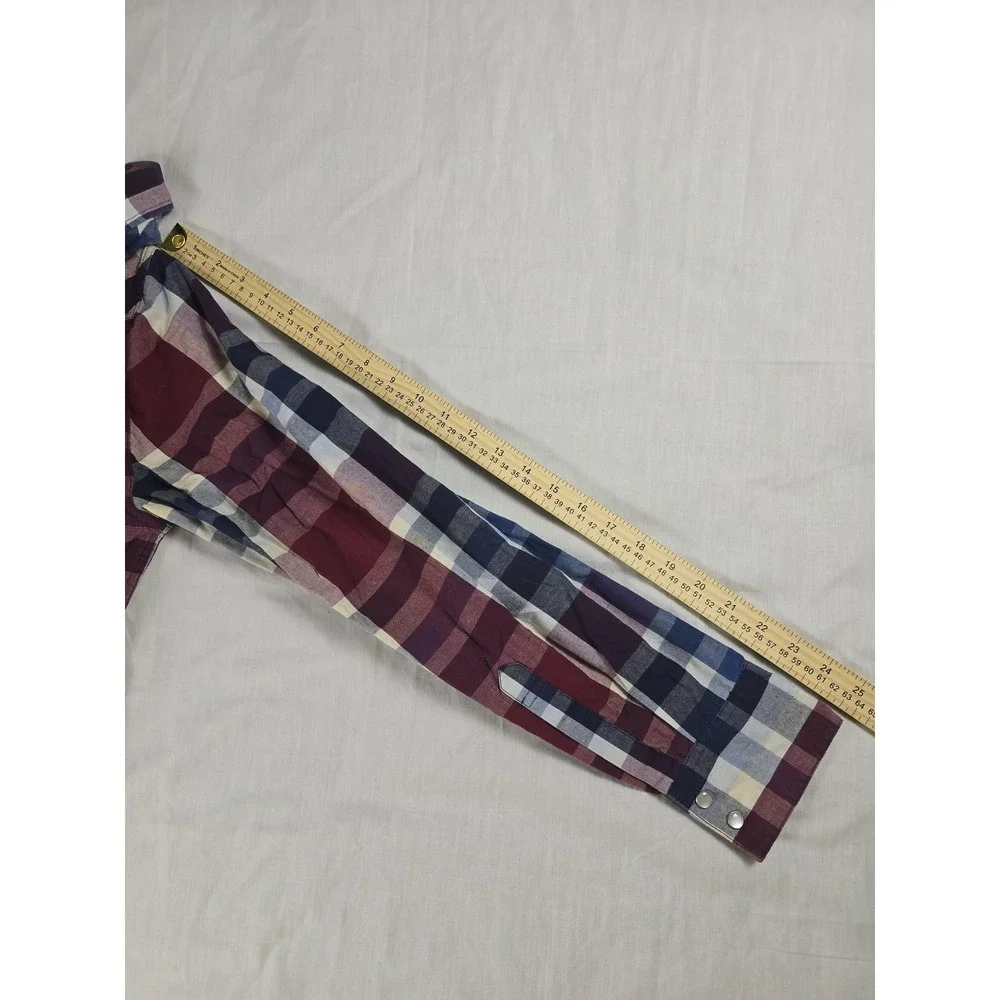 Levi's Shirt Mens Medium Red Blue Plaid Western Pearl Snap Long Sleeve Casual